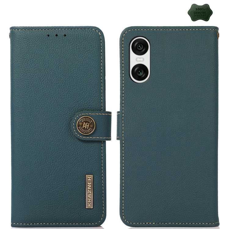 For Sony Xperia 10 VI KHAZNEH Custer Genuine Leather RFID Phone Case(Green) - Sony Cases by buy2fix | Online Shopping UK | buy2fix