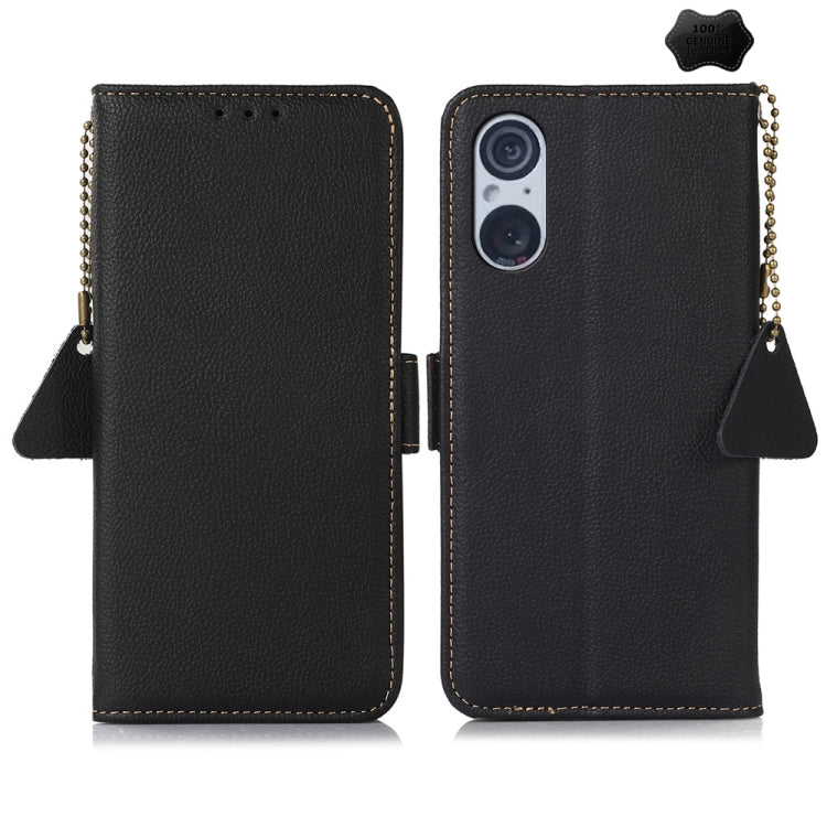 For Sony Xperia 5 V Side-Magnetic TJ Genuine Leather RFID Phone Case(Black) - Sony Cases by buy2fix | Online Shopping UK | buy2fix