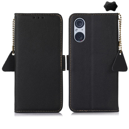 For Sony Xperia 5 V Side-Magnetic TJ Genuine Leather RFID Phone Case(Black) - Sony Cases by buy2fix | Online Shopping UK | buy2fix