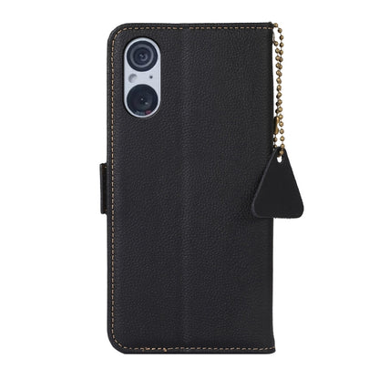 For Sony Xperia 5 V Side-Magnetic TJ Genuine Leather RFID Phone Case(Black) - Sony Cases by buy2fix | Online Shopping UK | buy2fix