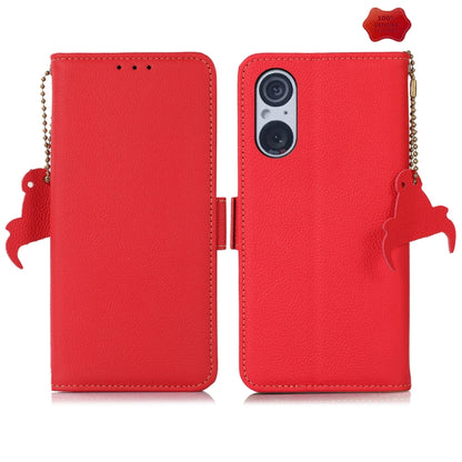 For Sony Xperia 5 V Side-Magnetic TJ Genuine Leather RFID Phone Case(Red) - Sony Cases by buy2fix | Online Shopping UK | buy2fix