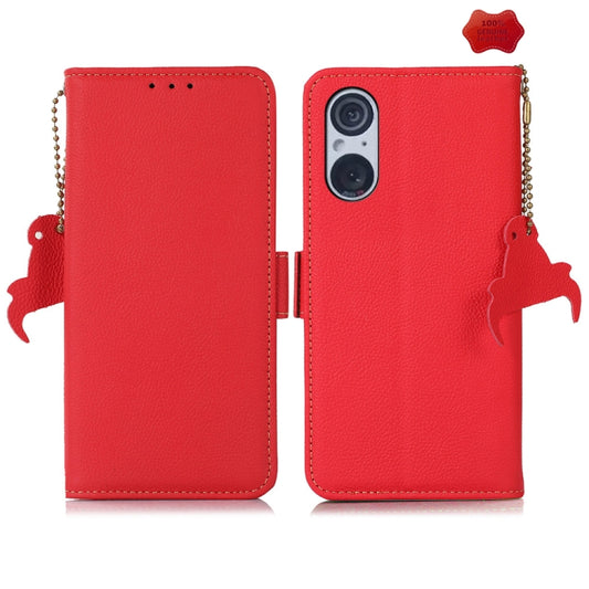 For Sony Xperia 5 V Side-Magnetic TJ Genuine Leather RFID Phone Case(Red) - Sony Cases by buy2fix | Online Shopping UK | buy2fix