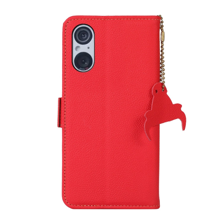 For Sony Xperia 5 V Side-Magnetic TJ Genuine Leather RFID Phone Case(Red) - Sony Cases by buy2fix | Online Shopping UK | buy2fix