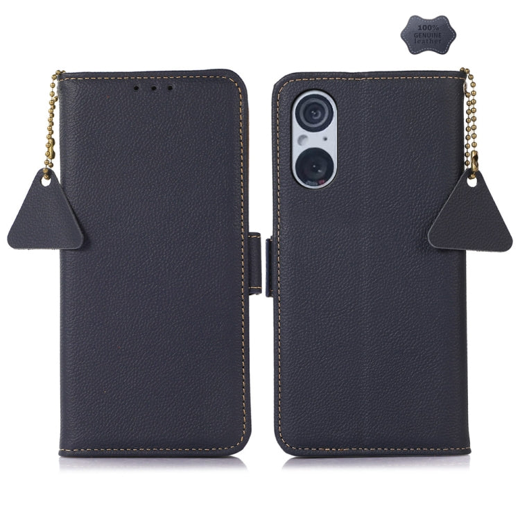 For Sony Xperia 5 V Side-Magnetic TJ Genuine Leather RFID Phone Case(Blue) - Sony Cases by buy2fix | Online Shopping UK | buy2fix