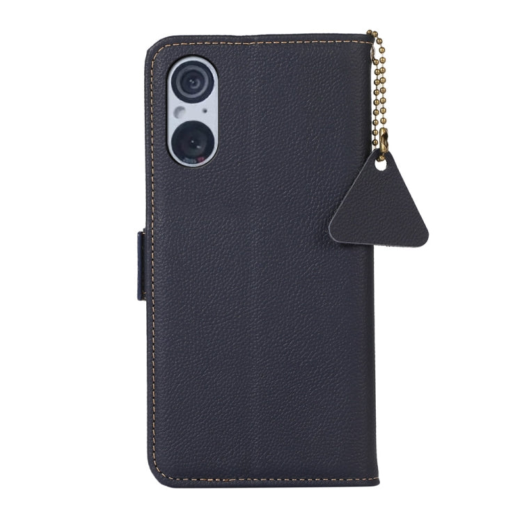 For Sony Xperia 5 V Side-Magnetic TJ Genuine Leather RFID Phone Case(Blue) - Sony Cases by buy2fix | Online Shopping UK | buy2fix