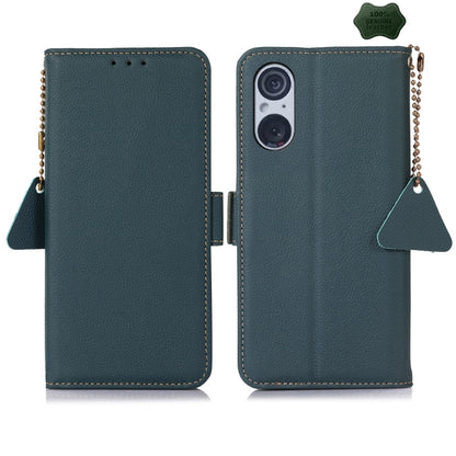 For Sony Xperia 5 V Side-Magnetic TJ Genuine Leather RFID Phone Case(Green) - Sony Cases by buy2fix | Online Shopping UK | buy2fix