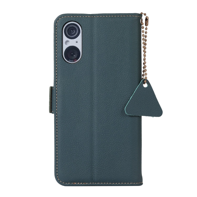 For Sony Xperia 5 V Side-Magnetic TJ Genuine Leather RFID Phone Case(Green) - Sony Cases by buy2fix | Online Shopping UK | buy2fix