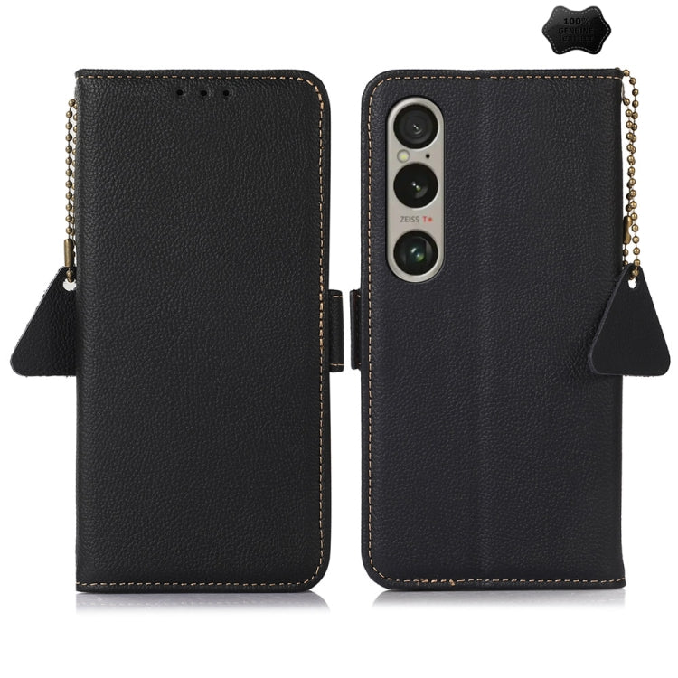 For Sony Xperia 1 VI Side-Magnetic TJ Genuine Leather RFID Phone Case(Black) - Sony Cases by buy2fix | Online Shopping UK | buy2fix