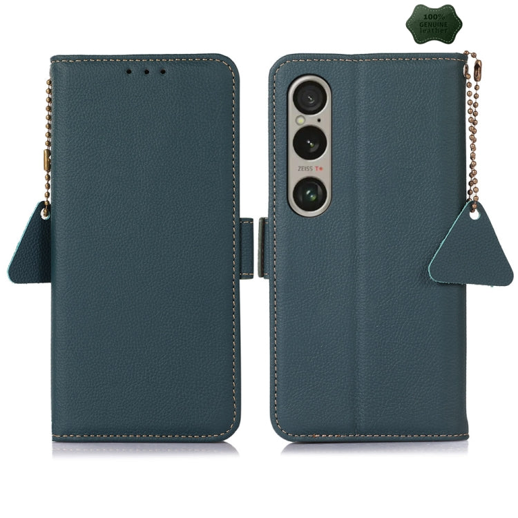 For Sony Xperia 1 VI Side-Magnetic TJ Genuine Leather RFID Phone Case(Green) - Sony Cases by buy2fix | Online Shopping UK | buy2fix