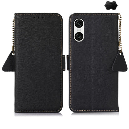 For Sony Xperia 10 VI Side-Magnetic TJ Genuine Leather RFID Phone Case(Black) - Sony Cases by buy2fix | Online Shopping UK | buy2fix
