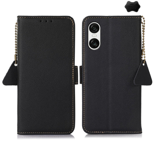 For Sony Xperia 10 VI Side-Magnetic TJ Genuine Leather RFID Phone Case(Black) - Sony Cases by buy2fix | Online Shopping UK | buy2fix