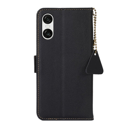 For Sony Xperia 10 VI Side-Magnetic TJ Genuine Leather RFID Phone Case(Black) - Sony Cases by buy2fix | Online Shopping UK | buy2fix