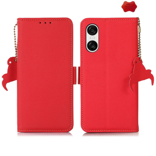 For Sony Xperia 10 VI Side-Magnetic TJ Genuine Leather RFID Phone Case(Red) - Sony Cases by buy2fix | Online Shopping UK | buy2fix