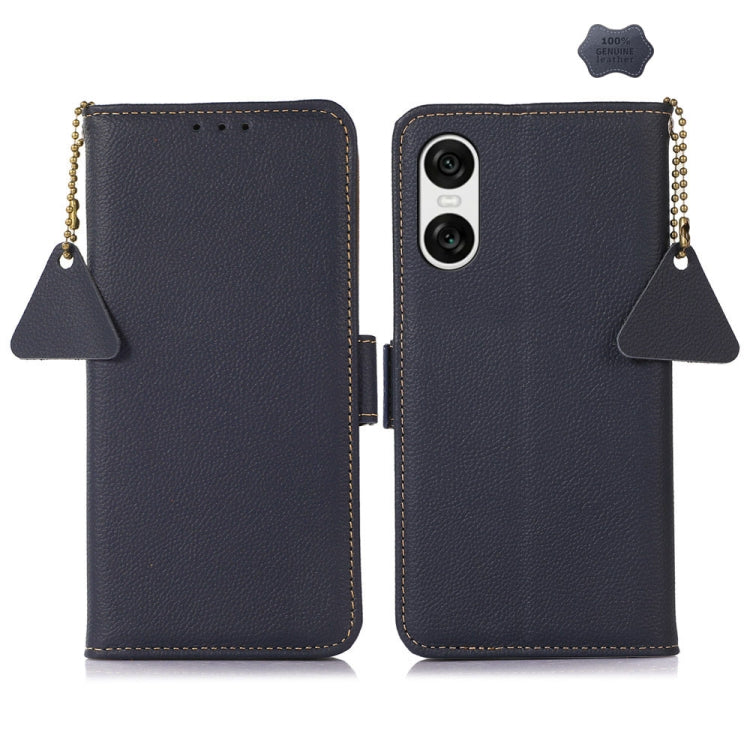 For Sony Xperia 10 VI Side-Magnetic TJ Genuine Leather RFID Phone Case(Blue) - Sony Cases by buy2fix | Online Shopping UK | buy2fix