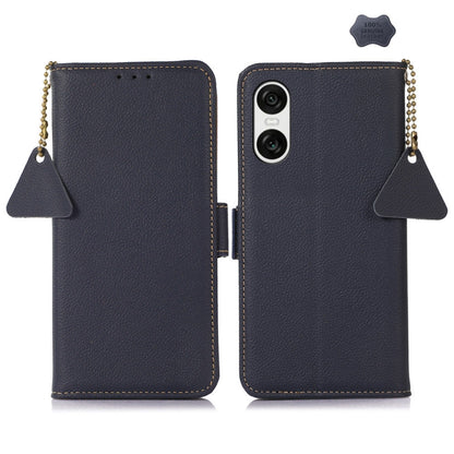 For Sony Xperia 10 VI Side-Magnetic TJ Genuine Leather RFID Phone Case(Blue) - Sony Cases by buy2fix | Online Shopping UK | buy2fix
