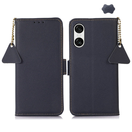 For Sony Xperia 10 VI Side-Magnetic TJ Genuine Leather RFID Phone Case(Blue) - Sony Cases by buy2fix | Online Shopping UK | buy2fix