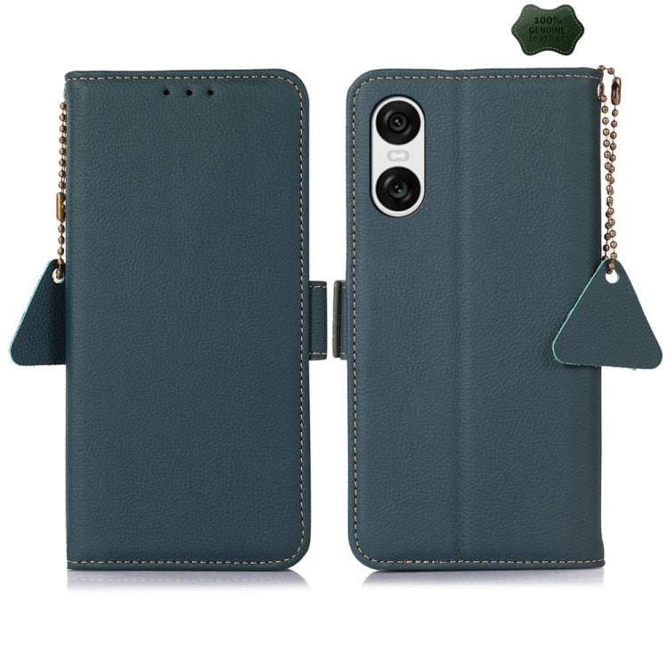 For Sony Xperia 10 VI Side-Magnetic TJ Genuine Leather RFID Phone Case(Green) - Sony Cases by buy2fix | Online Shopping UK | buy2fix
