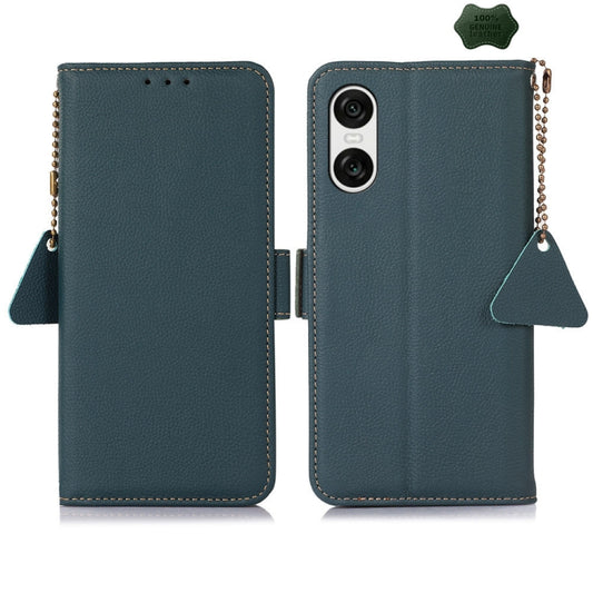 For Sony Xperia 10 VI Side-Magnetic TJ Genuine Leather RFID Phone Case(Green) - Sony Cases by buy2fix | Online Shopping UK | buy2fix