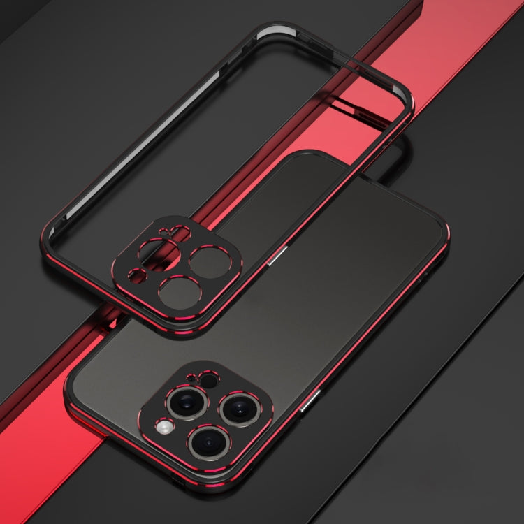For iPhone 15 Pro Aurora Series Lens Protector + Metal Frame Phone Case(Black Red) - iPhone 15 Pro Cases by buy2fix | Online Shopping UK | buy2fix