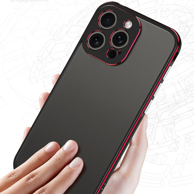 For iPhone 15 Pro Aurora Series Lens Protector + Metal Frame Phone Case(Black Red) - iPhone 15 Pro Cases by buy2fix | Online Shopping UK | buy2fix