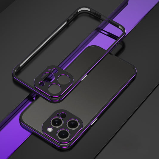 For iPhone 15 Pro Aurora Series Lens Protector + Metal Frame Phone Case(Black Purple) - iPhone 15 Pro Cases by buy2fix | Online Shopping UK | buy2fix