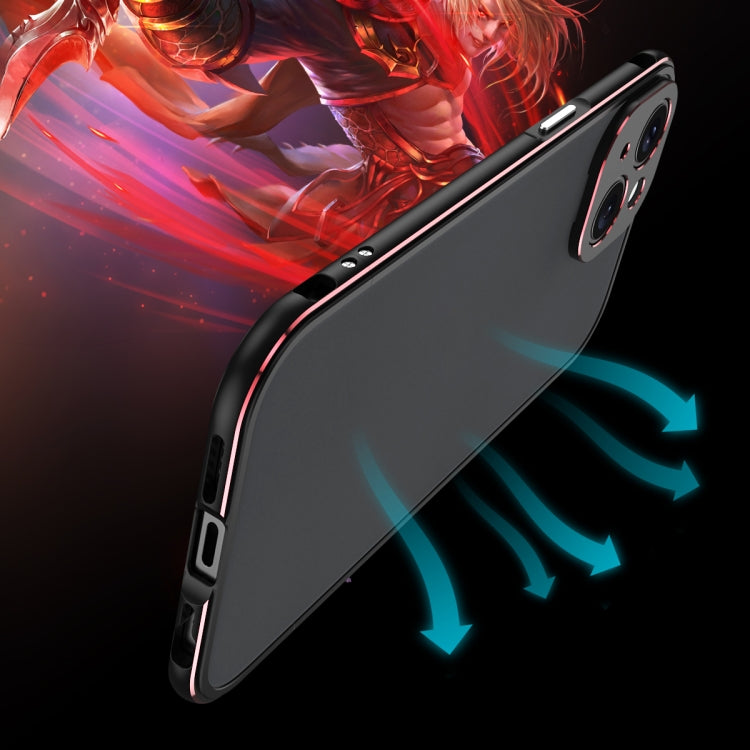 For iPhone 15 Plus Aurora Series Lens Protector + Metal Frame Phone Case(Black Blue) - iPhone 15 Plus Cases by buy2fix | Online Shopping UK | buy2fix