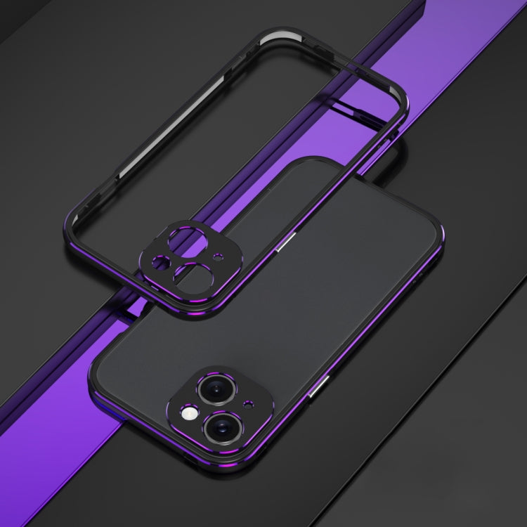 For iPhone 15 Aurora Series Lens Protector + Metal Frame Phone Case(Black Purple) - iPhone 15 Cases by buy2fix | Online Shopping UK | buy2fix