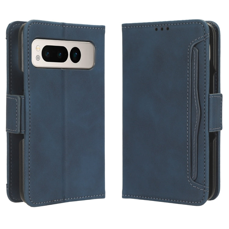 For Google Pixel Fold Skin Feel Calf Texture Card Slots Leather Phone Case(Blue) - Google Cases by buy2fix | Online Shopping UK | buy2fix