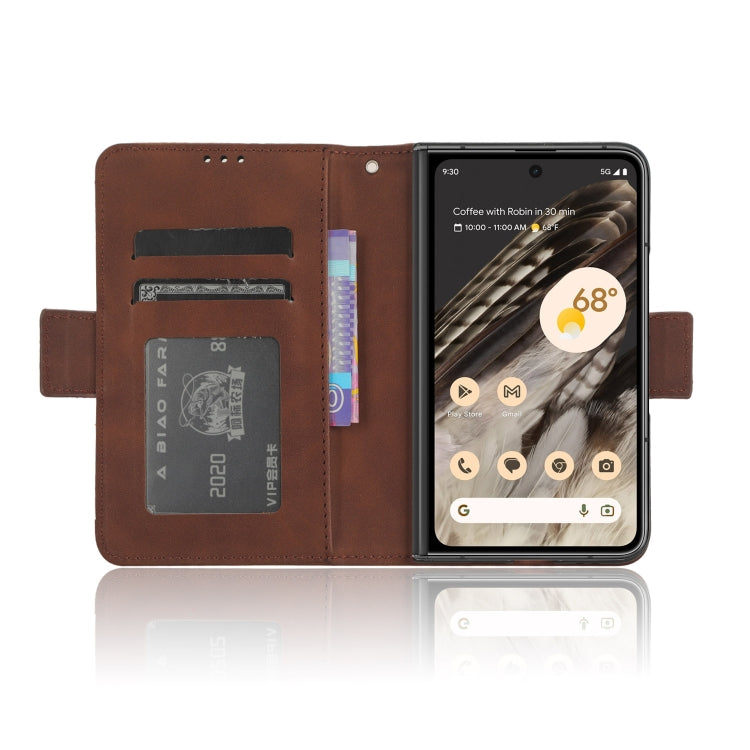 For Google Pixel Fold Skin Feel Calf Texture Card Slots Leather Phone Case(Brown) - Google Cases by buy2fix | Online Shopping UK | buy2fix