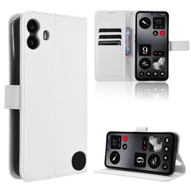 For Nothing CMF Phone 1 Diamond Texture Leather Phone Case(White) - Nothing Cases by buy2fix | Online Shopping UK | buy2fix