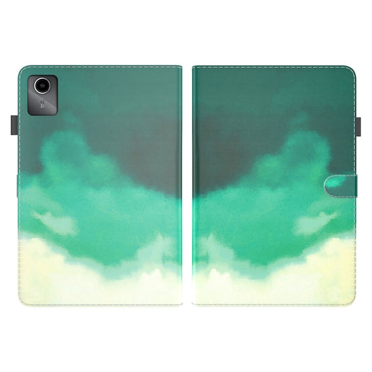 For Lenovo Tab M11 / Xiaoxin Pad 11 2024 Watercolor Pattern Flip Leather Tablet Case(Cyan Green) by buy2fix