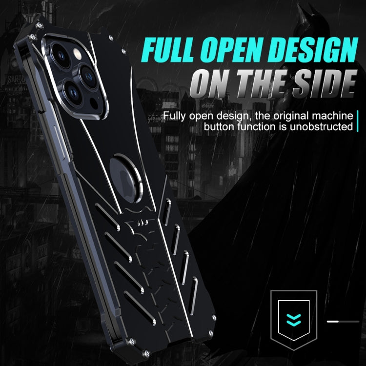 For iPhone 16 Plus R-JUST Batman Hollow Metal Phone Protective Case(Black) by R-JUST