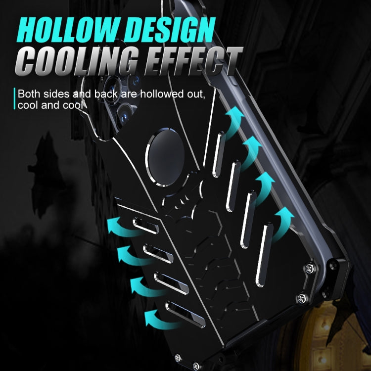 For iPhone 16 Plus R-JUST Batman Hollow Metal Phone Protective Case(Black) by R-JUST