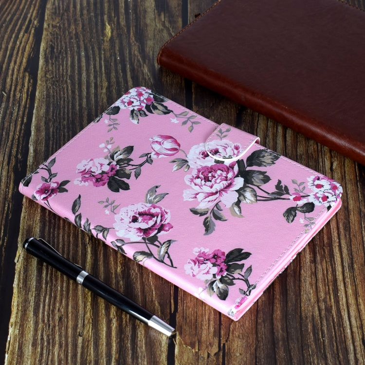 For iPad 10.2 Colored Drawing Pattern Horizontal Flip PU Leather Case with Holder & Card Slot & Sleep / Wake-up Function(Pink Flowers) - iPad 10.2 Cases by buy2fix | Online Shopping UK | buy2fix