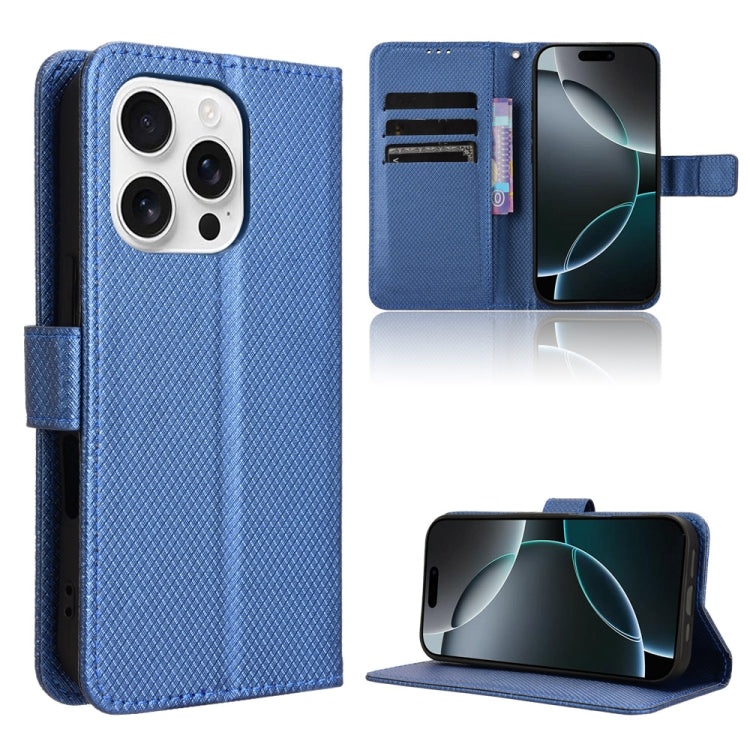 For iPhone 16 Pro Diamond Texture Leather Phone Case(Blue) - iPhone 16 Pro Cases by buy2fix | Online Shopping UK | buy2fix