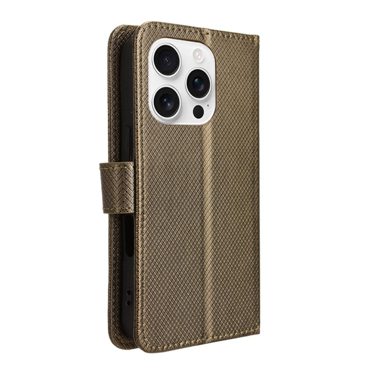 For iPhone 16 Pro Diamond Texture Leather Phone Case(Brown) - iPhone 16 Pro Cases by buy2fix | Online Shopping UK | buy2fix