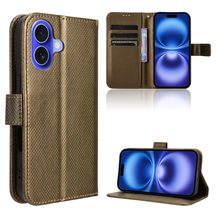 For iPhone 16 Diamond Texture Leather Phone Case(Brown) - iPhone 16 Cases by buy2fix | Online Shopping UK | buy2fix