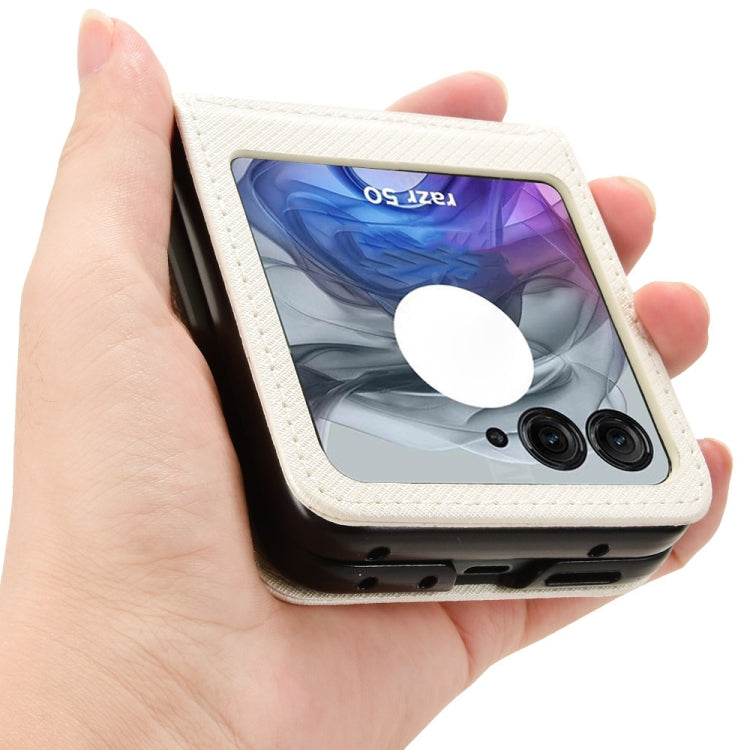 For Motorola Razr 50 Diamond Texture Leather Phone Case(White) by buy2fix