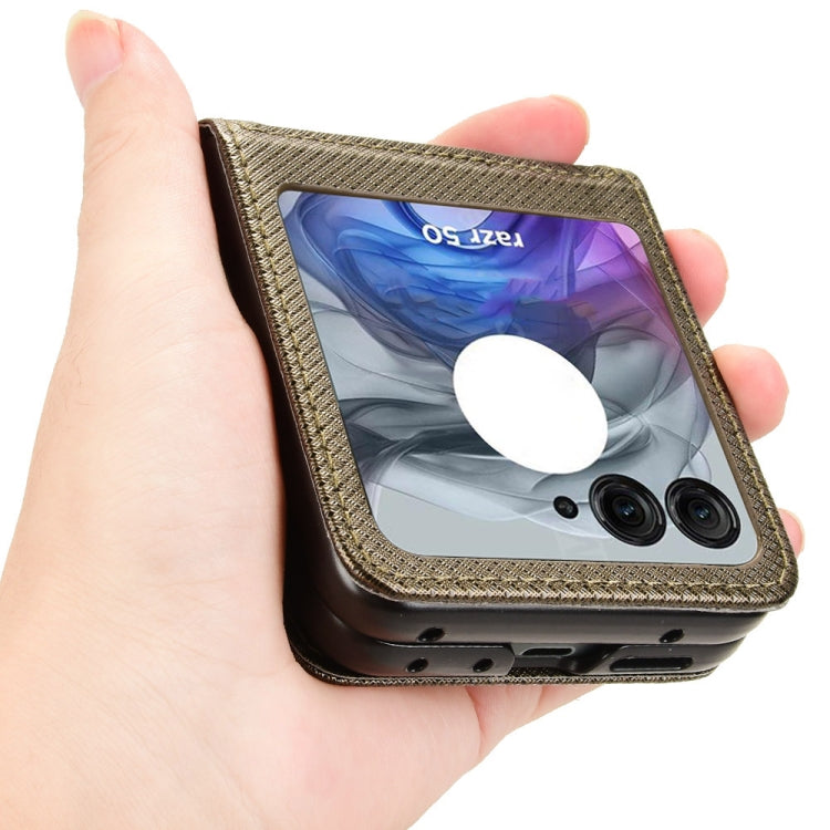 For Motorola Razr 50 Diamond Texture Leather Phone Case(Brown) by buy2fix