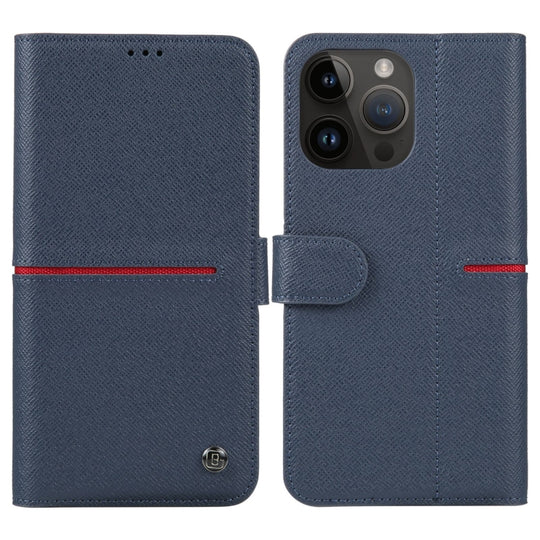 For iPhone 15 Pro GEBEI Top-grain Horizontal Flip Leather Phone Case(Blue)