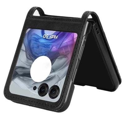 For Motorola Razr 50 Retro Texture Leather Phone Case(Black) by buy2fix