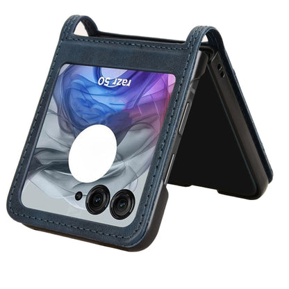 For Motorola Razr 50 Retro Texture Leather Phone Case(Blue) by buy2fix