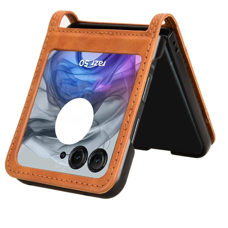 For Motorola Razr 50 Retro Texture Leather Phone Case(Brown) by buy2fix