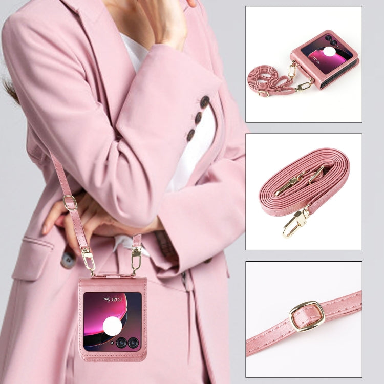 For Motorola Razr 40 Ultra Crossbody Card Slot Leather Phone Case(Pink) by buy2fix