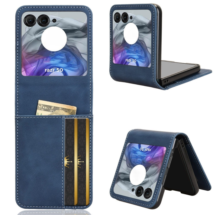 For Motorola Razr 50 Skin Feel Card Slot Leather Phone Case(Blue) by buy2fix