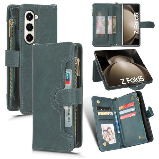 For Samsung Galaxy Z Fold5 Litchi Texture Zipper Leather Phone Case(Green)