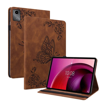 For Lenovo Tab M11/Xiaoxin Pad 11 2024 Butterfly Flower Embossed Leather Tablet Case(Brown) - Lenovo by buy2fix | Online Shopping UK | buy2fix