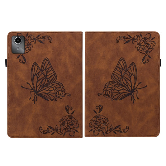 For Lenovo Tab M11/Xiaoxin Pad 11 2024 Butterfly Flower Embossed Leather Tablet Case(Brown) by buy2fix
