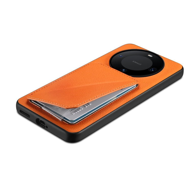 For Huawei Mate 60 Denior Calf Texture Holder Electroplating Phone Case(Orange) - Huawei Cases by Denior | Online Shopping UK | buy2fix