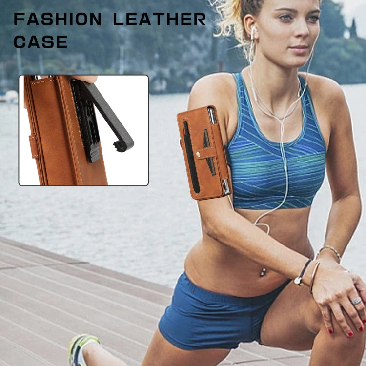 For Samsung Galaxy Z Fold5 Multifunctional Folding Phone Leather Case(Brown) - Galaxy Z Fold5 Cases by buy2fix | Online Shopping UK | buy2fix